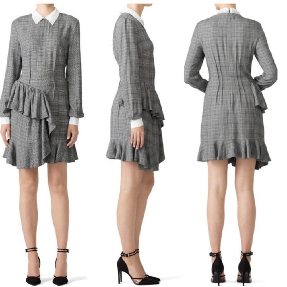 PETERSYN Womens Grey Plaid Collared Long Sleeve Ruffle Mini Dress Size XL